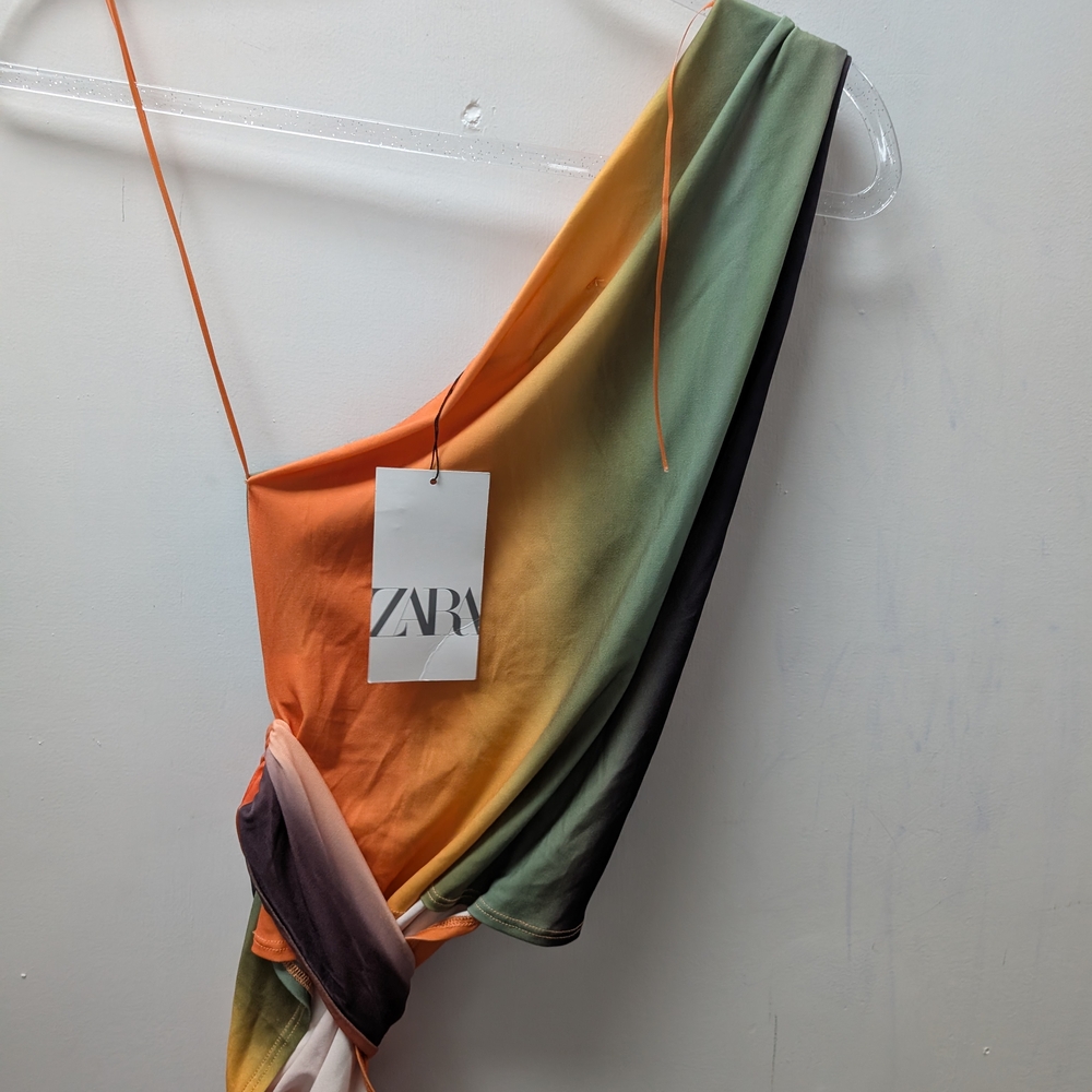 Zara Orange and Green Color-Block Top - Picture 6 of 8